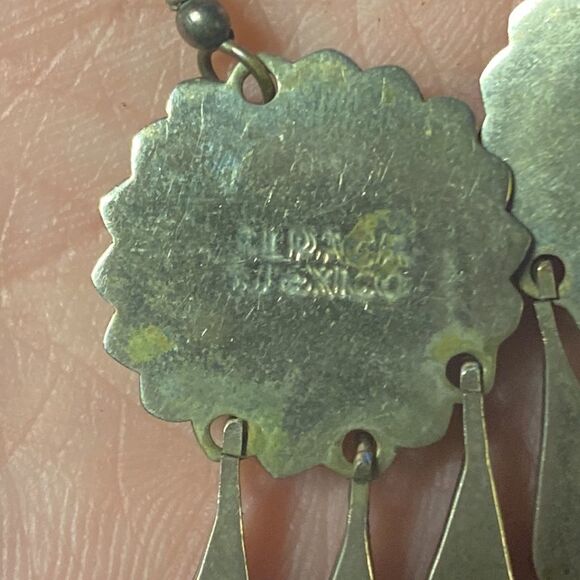 Vintage Signed ALPACA MEXICO Red Round w/Abalone Inlay Earrings Teardrop Dangles - Picture 10 of 10